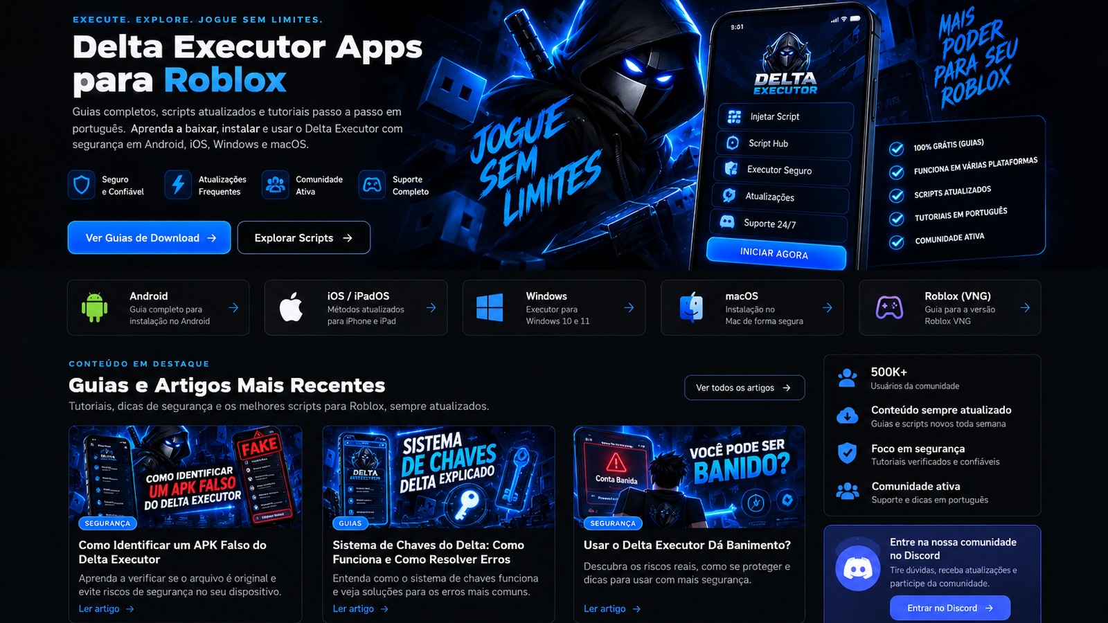 Delta Executor Apps para Roblox em português com guias para Android, iOS, PC e Mac